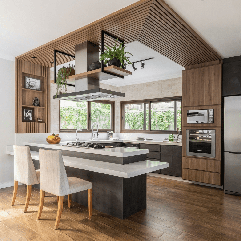 Modern custom kitchen cabinets and island for villa renovation