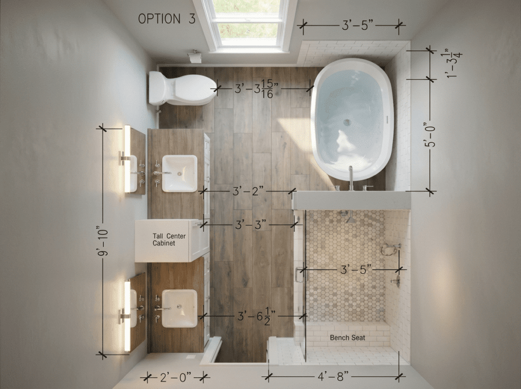 bathroom layout planning with vanity toilet shower and bathtub positions