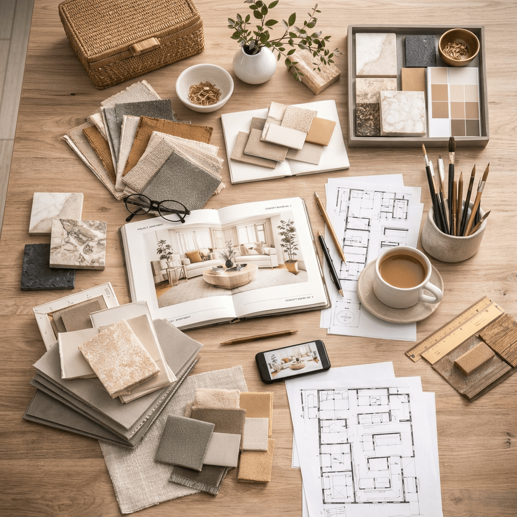 living and dining flooring solution with marble tiles