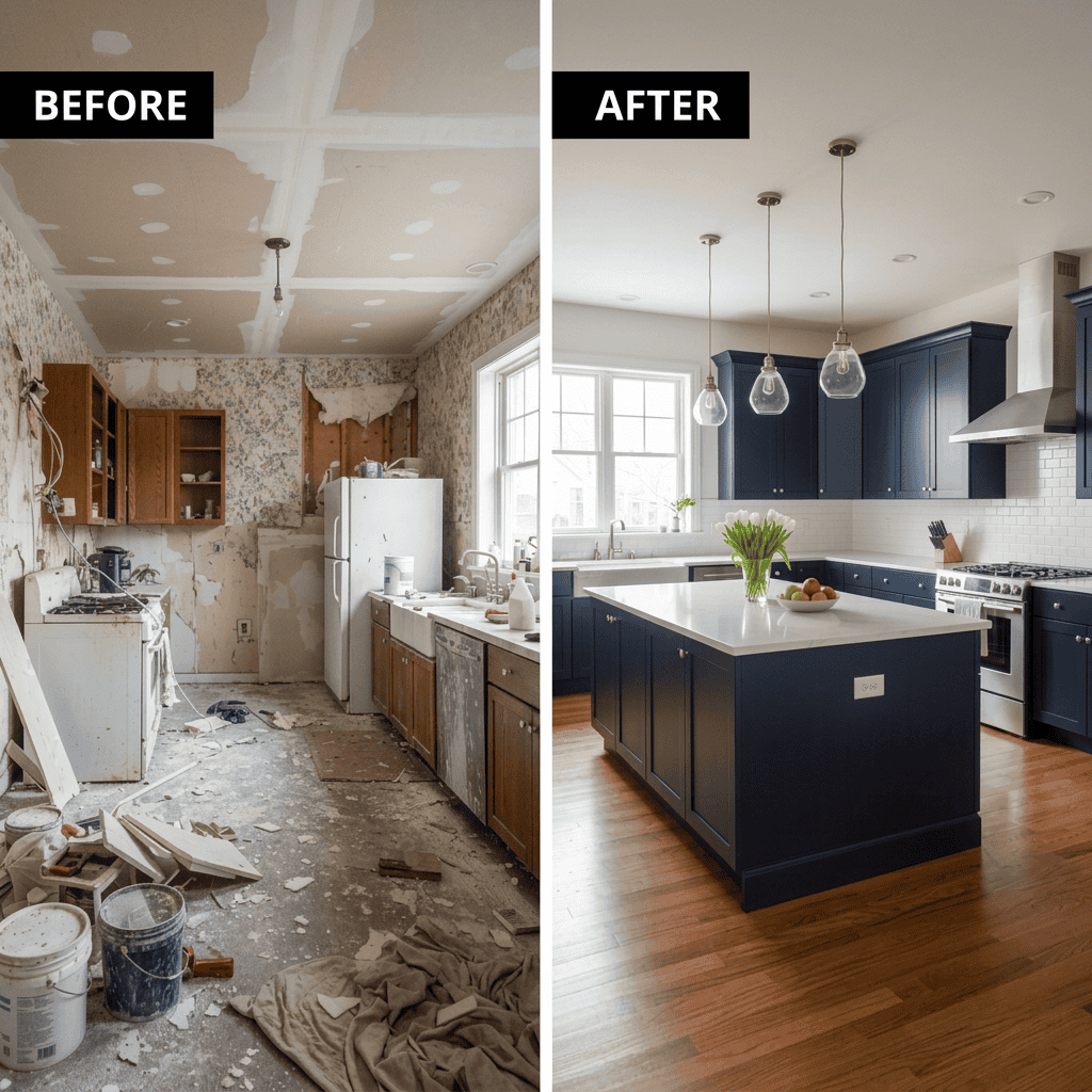 Villa renovation solution with cabinets doors flooring and furniture package