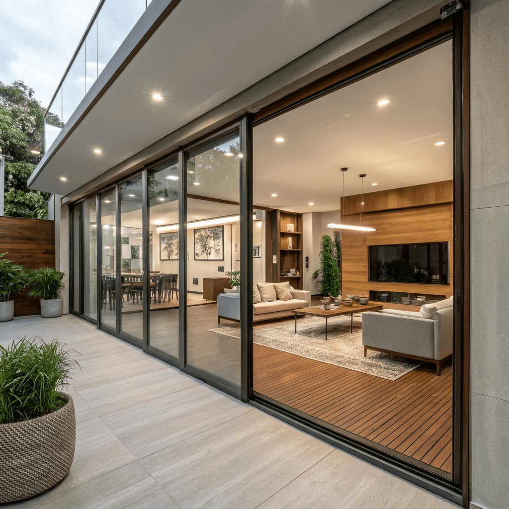 Custom interior doors and large sliding window systems for villas