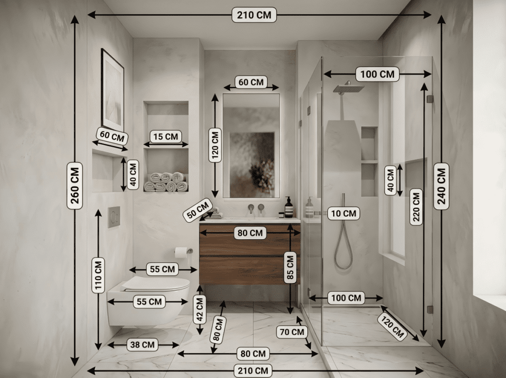 bathroom layout planning with vanity toilet shower and bathtub positions