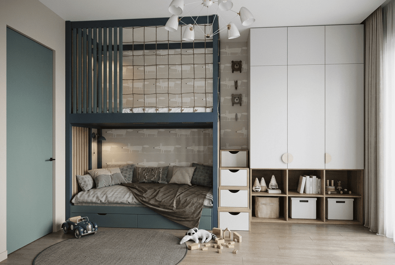 kids bedroom wardrobe with safety and anti tip details