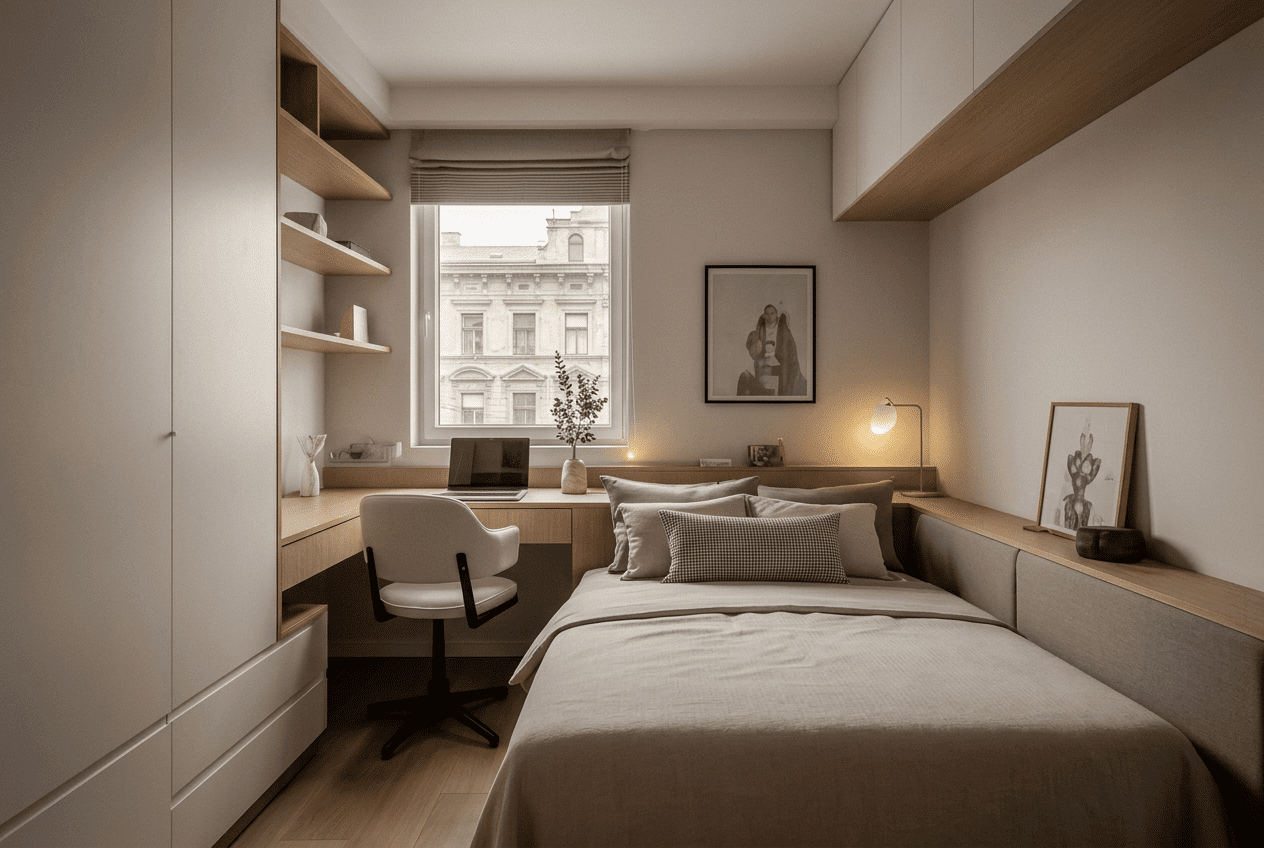 small bedroom space saving wardrobe solution