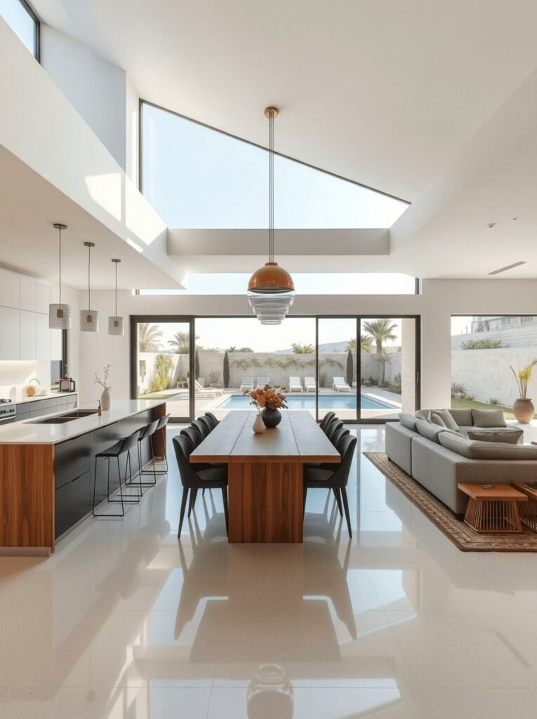 Open kitchen and dining space