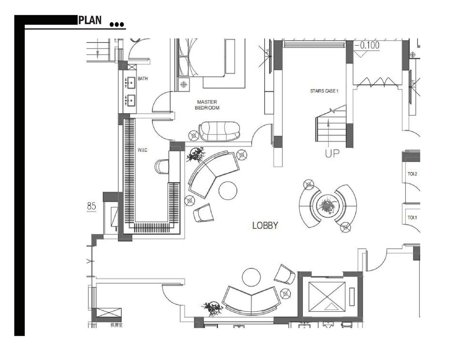 First floor plan of the Jamaica villa showing the lobby, master suite, cinema and kitchen