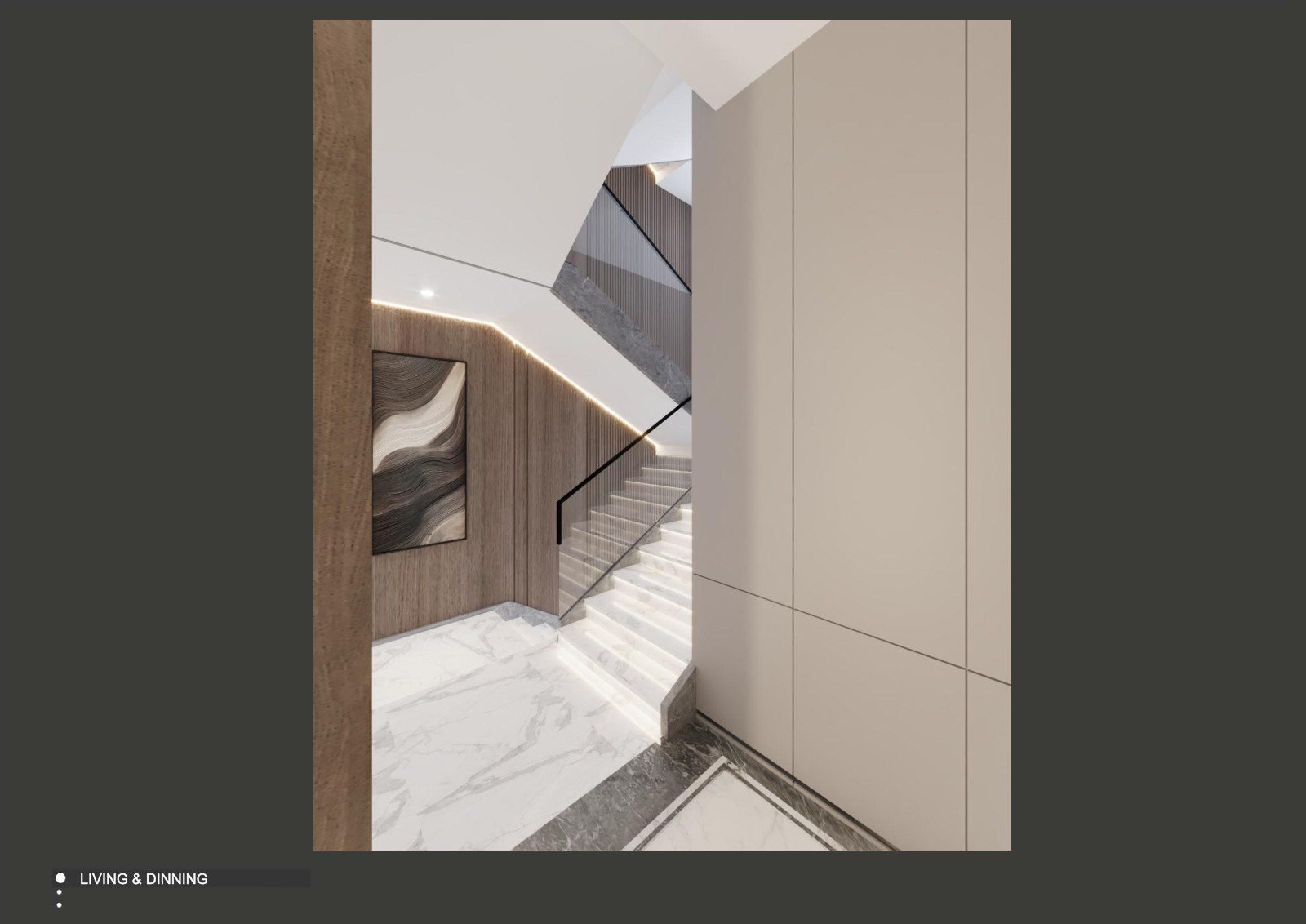 Timber staircase with a glass balustrade