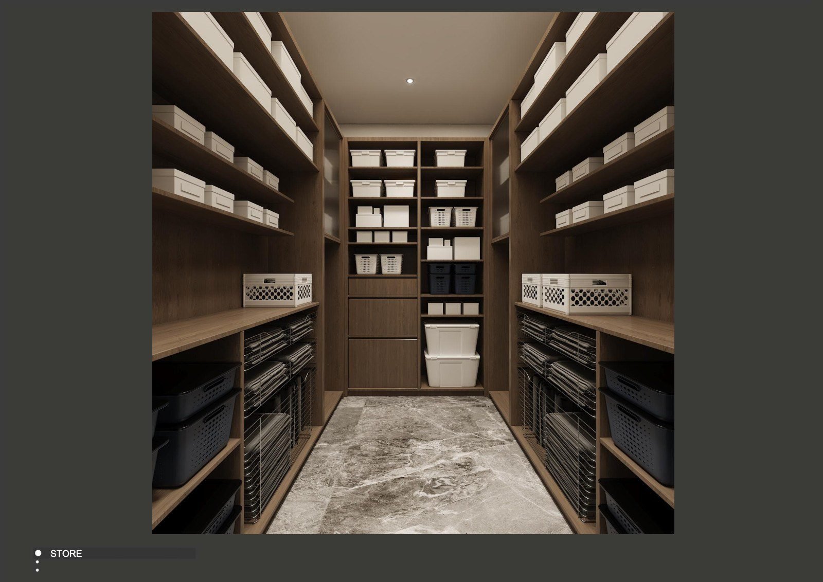 Basement utility kitchen with tall cabinets, ovens and an island