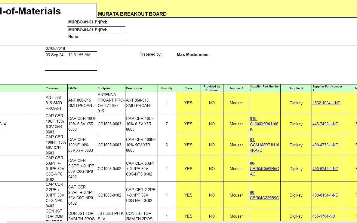 Bill of materials and quotation documents for a villa interior package