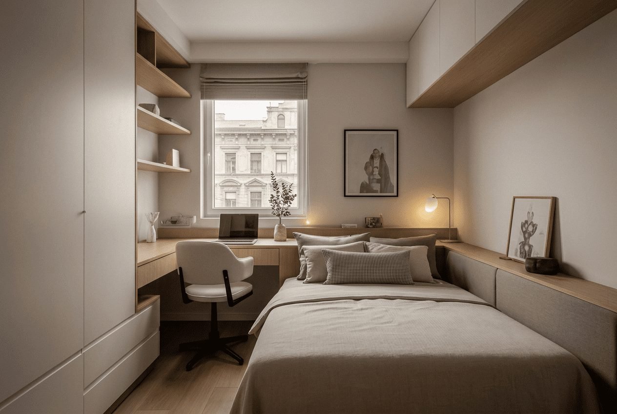 small bedroom space saving wardrobe solution