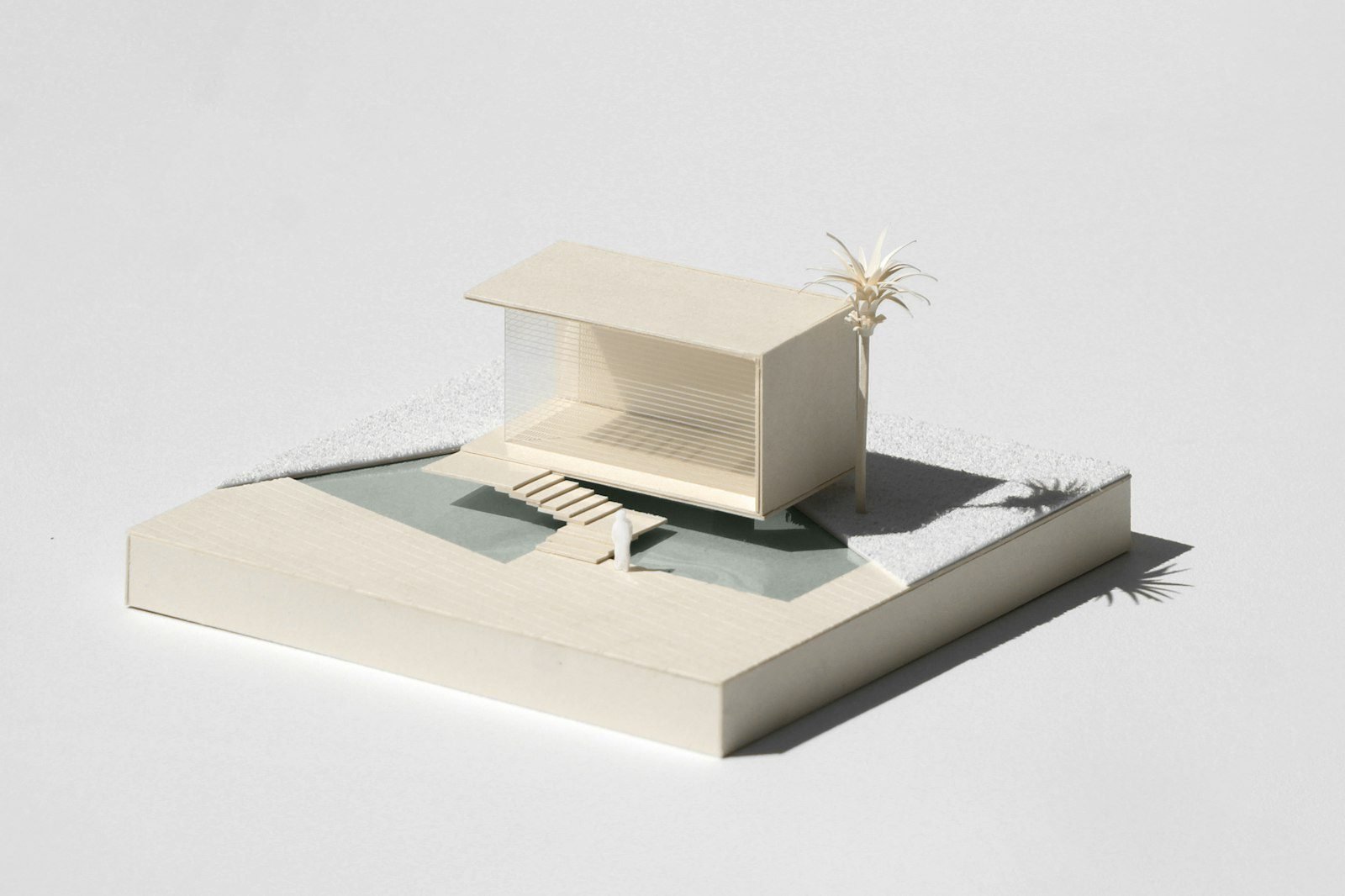 Architectural scale model of a modern villa with pool - floor plan turned into production drawings