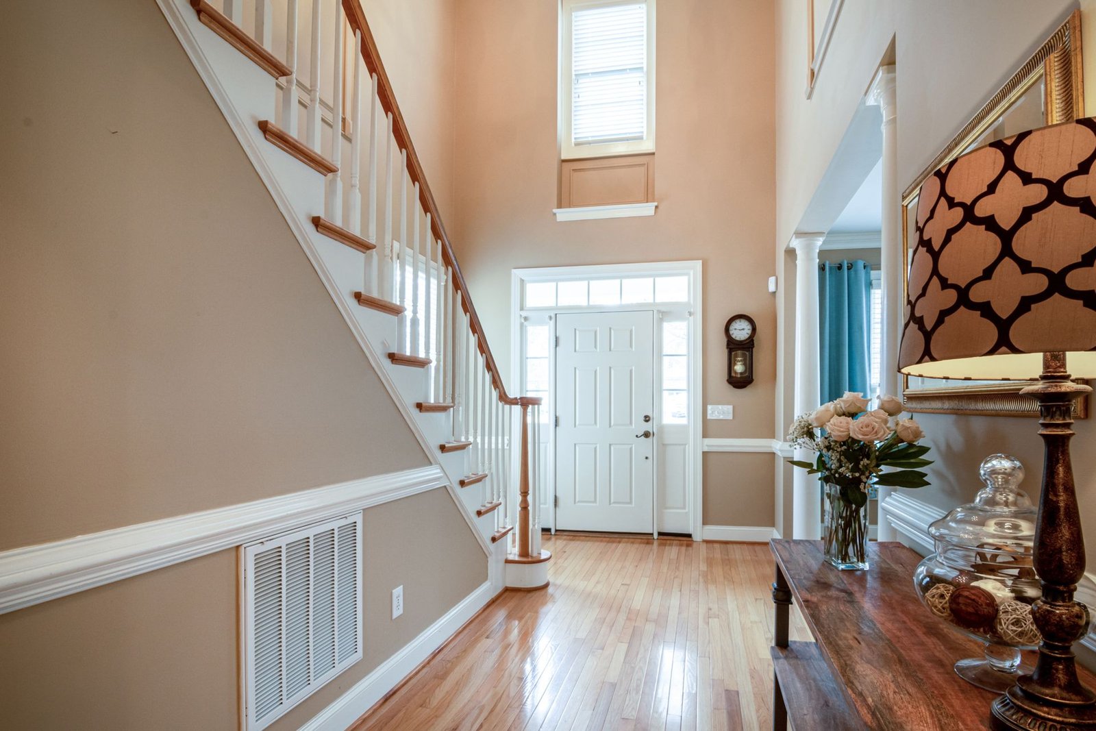 Timber console in a staircase hall