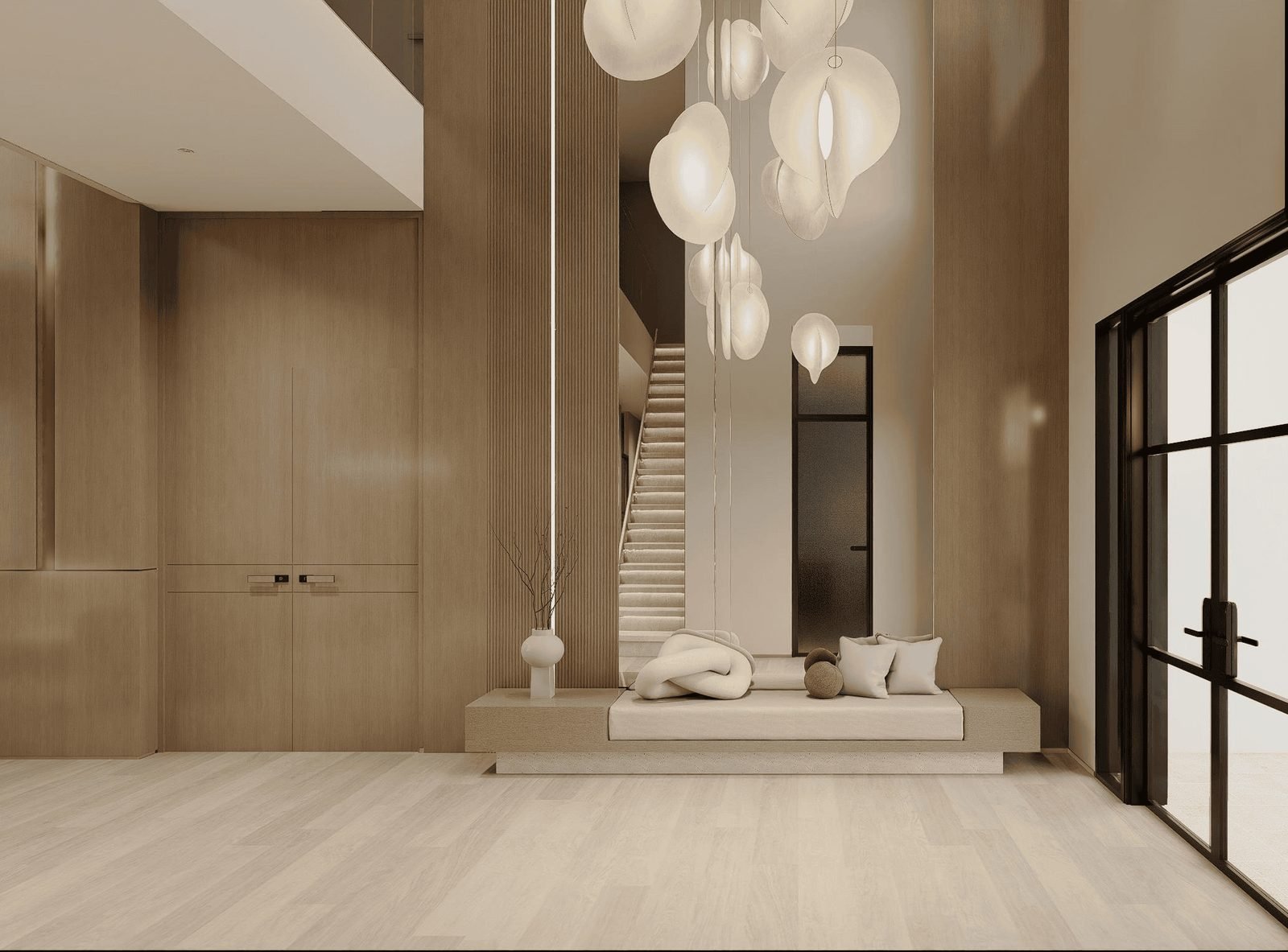 Custom interior doors and entrance foyer — US whole-house project