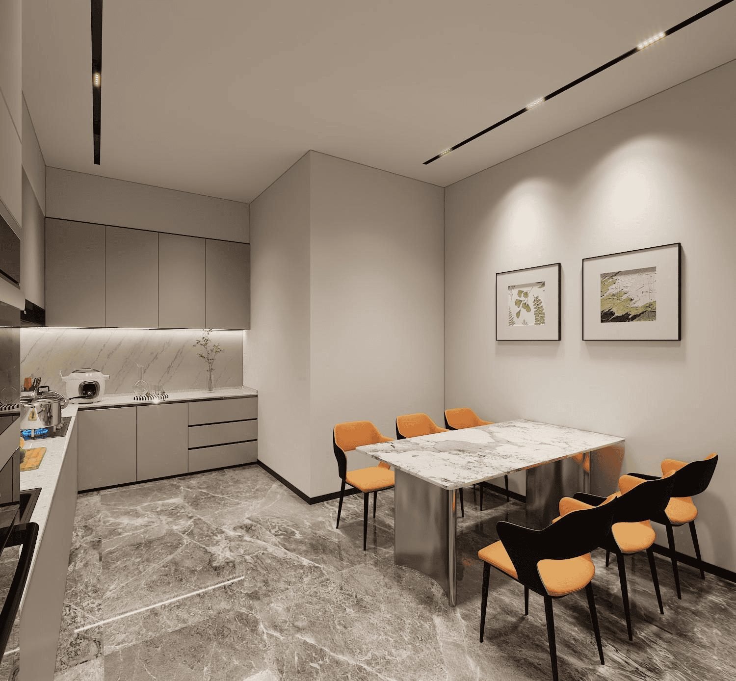 Kitchen island stone — Dubai luxury villa